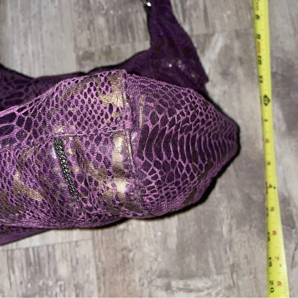 MARK bag by Avon snakeskin purple metallic pattern twisted short drop handle EUC